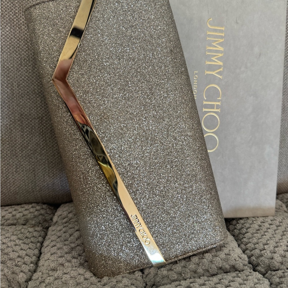 Jimmy Choo EMMIES Glitter Clutch with Gold Detail- NOT TAKING 1.00 LESS